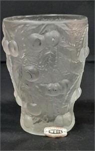 Weil Czech Satin Crystal Cherries 5.5" Vase