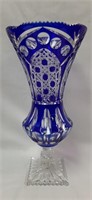 Bohemian Cobalt Overlay Lead Glass 14" Vase