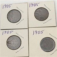 Group Of 4 Indian Head Pennies, 1905