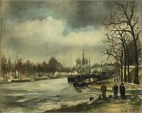 Painting by Francis Le Coadic, Port Scene.