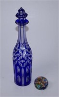 Vintage Bohemian overlay blue glass decanter