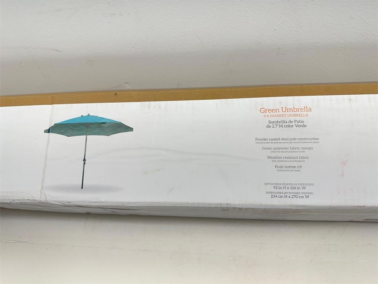 9ft Green Patio Market Umbrella, Tiltable