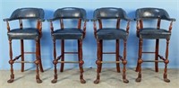 Four Bar Stools with Leather and Mahogany Finish