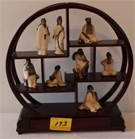 8PC GLASS ORIENTAL FIGURES AND STAND