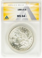 Coin 1881-S Morgan Silver Dollar-ANACS MS64