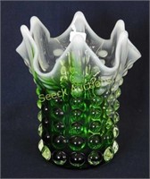 Vase, 6 1/4" - white opal w/green