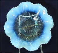 Peacocks ruffled bowl w/ribbed back - blue opal