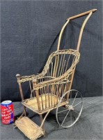 Antique Natural Wicker Doll Buggy Stroller