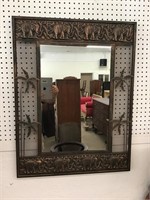 Metal Framed Mirror with Embossed Elephants Palm