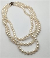 Pearl Beaded Necklace W Sterling Clasp