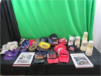 Nascar & other racing hats & cups, books