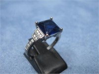 Blue Spinel Stone Fashion Ring Lab Created Diamond