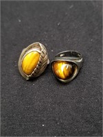 Two Tiger Eye Rings, One Marked Silver