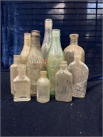 10 Vintage Bottles: 1860’s glass flask, 5 1/2;