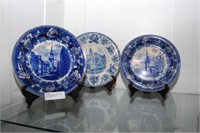 3 Flow Blue Old Boston Plates - North Church, Old