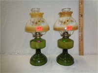Pair of Green Oil Lamps With Globes 18" Tall