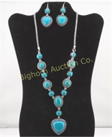 Fashion Necklace & Earring Set Turquoise Heart