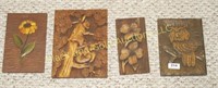 Lot of 4 carved wooden plaques