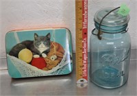 Vintage candy tin & canning jar