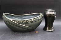 Mid-Century Green Glazed Planter & Vase