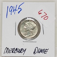 1945 90% Silver Mercury Dime 10 Cents
