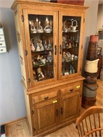 Oak Hutch with glass shelving, measures 17x38x75”