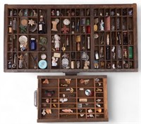 Vintage Printers' Type Drawers With Collectibles