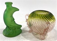 Moon & Angel Vase & Green & Pink Ribbed Vase