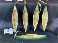 5 Green Canoe Ornaments
