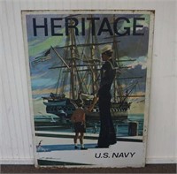 1968 U S Navy Metal Recruiter Sign Double Sided