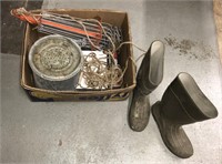 Rubber boots and fishing items