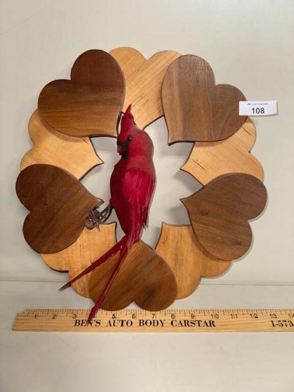Handmade Wooden Heart Cardinal Wreath