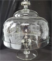 quality etched crystal cake stand w dome