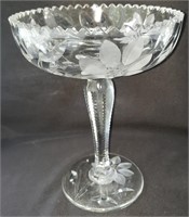 Etched lead crystal compote