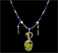 Multi gemstone bead necklace and pendant