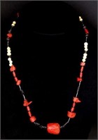 Tribal coral and bone bead necklace