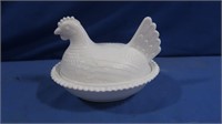 Milk Glass hen on Nest