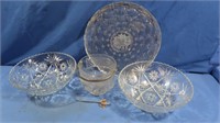 Pressed/Cut Glass Serving Tray, Bowls & Ice