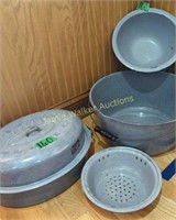 Gray Agate Roaster, Colander, Wash Bowl Etc