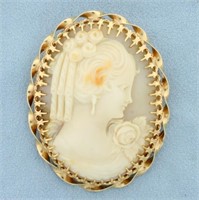 Large Vintage Cameo Pin or Pendant in 14K Yellow G