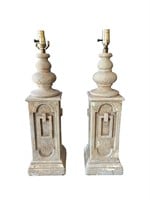 Pair of Vintage Hand Carved Plaster Lamps