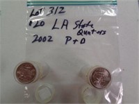 LA 2002 State Quarters P & D 2 $10 Rolls