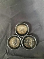 Lot of 3 silver 1964 quarters in protective case