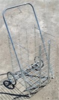 Vintage Folding Metal Cart Basket w/ Wheels &...