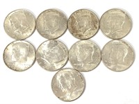 9 Silver Kennedy Half Dollars 1964, Halfs, US