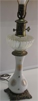 MCM MILKGLASS & CLEAR GLASS LAMP. 30"H. VERY