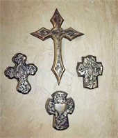Four Decorated Wood Crosses