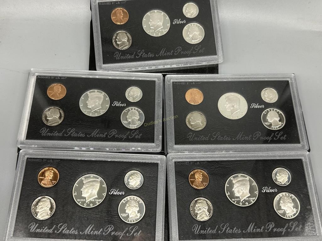 Five 1992 US Mint Silver Proof Sets