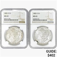 [2] 1885-O Morgan Silver Dollars NGC MS63