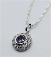 Sterling Silver Created Alexandrite & CZ Necklace